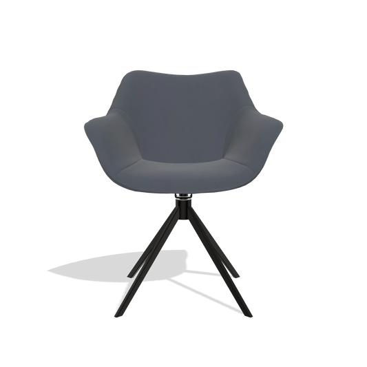 Silla de comedor Padua 6333 en Piel B961 (gris oscuro), base giratoria en negro, vista frontal