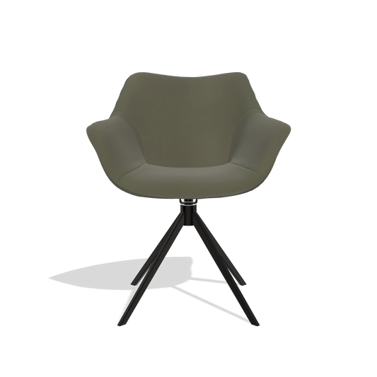 Silla de comedor Padua 6333 en Piel B962 (gris oscuro), base giratoria en negro, vista frontal