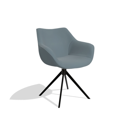 Silla de comedor Padua 6333 en Piel B963 (gris), base giratoria en negro, vista en ángulo