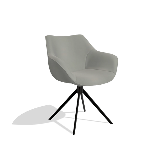 Silla de comedor Padua 6333 en Piel B967 (greige), base giratoria en negro, vista en ángulo