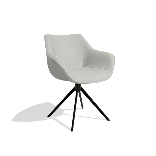 Silla de comedor Padua 6333 en Piel B970 (gris claro), base giratoria en negro, vista en ángulo