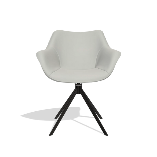 Silla de comedor Padua 6333 en Piel B970 (gris claro), base giratoria en negro, vista frontal