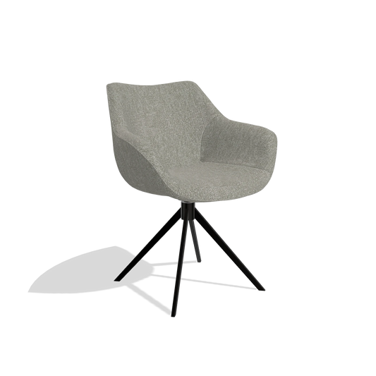 Chaise de salle à manger Padua 6333 en tissu Lodge 01 (taupe), pied pivotant en noir, vue de trois-quarts