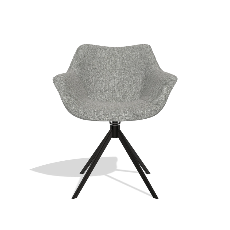 Silla de comedor Padua 6333 en tela Lodge 40 (gris), base giratoria en negro, vista frontal