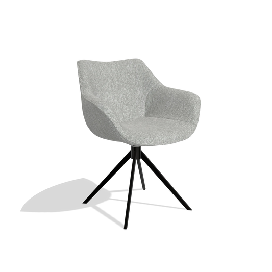 Chaise de salle à manger Padua 6333 en tissu Lodge 60 (grège), pied pivotant en noir, vue de trois-quarts