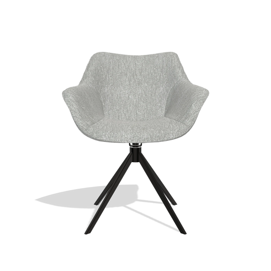 Chaise de salle à manger Padua 6333 en tissu Lodge 60 (grège), pied pivotant en noir, vue de face