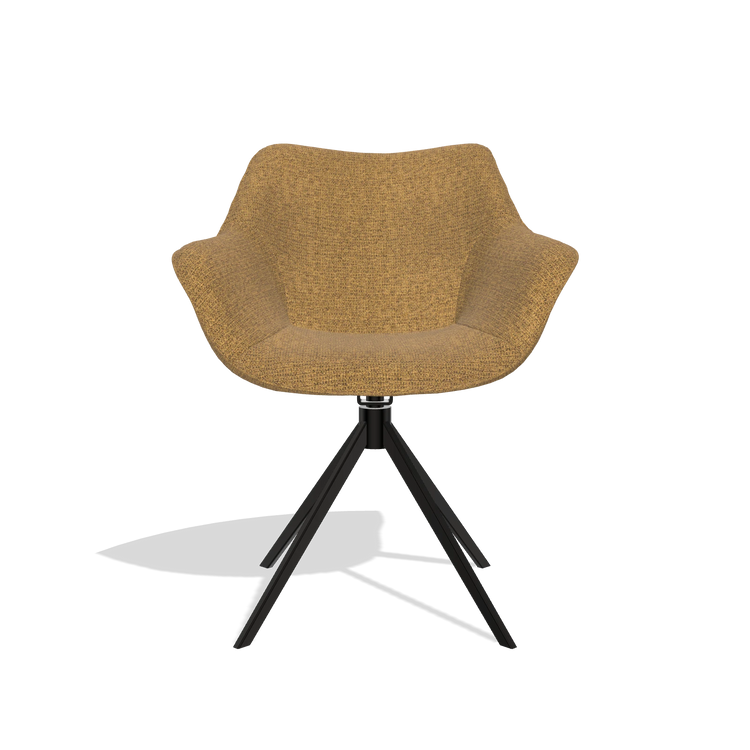Silla de comedor Padua 6333 en tela Mito 06 (coñac), base giratoria en negro, vista frontal