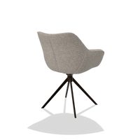 Sedia da pranzo Padua 6333 in tessuto Mito 180 (greige), base girevole in espresso, vista posteriore angolata