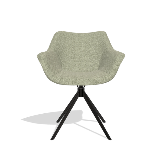 Chaise de salle à manger Padua 6333 en tissu Mito 55 (vert sauge), pied pivotant en noir, vue de face