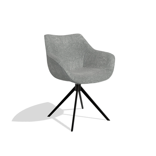 Chaise de salle à manger Padua 6333 en tissu Mito 97 (taupe), pied pivotant en noir, vue de trois-quarts