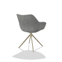 Chaise de salle à manger Padua 6333 en tissu Mito 97 (taupe), pied pivotant en champagne, vue de trois-quarts arrière