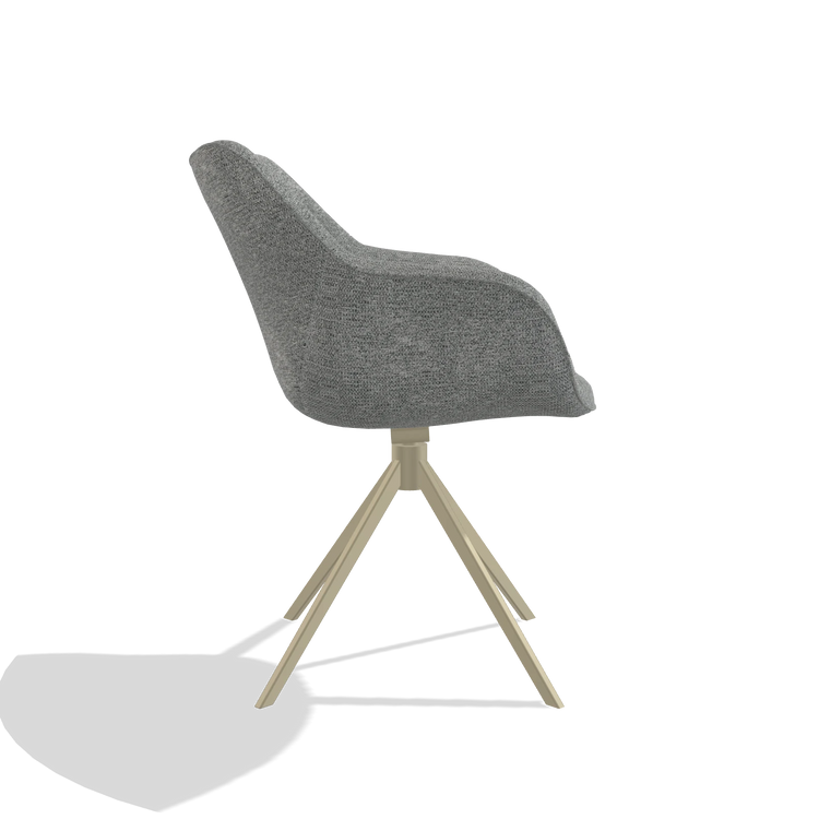 Chaise de salle à manger Padua 6333 en tissu Mito 97 (taupe), pied pivotant en champagne, vue de profil
