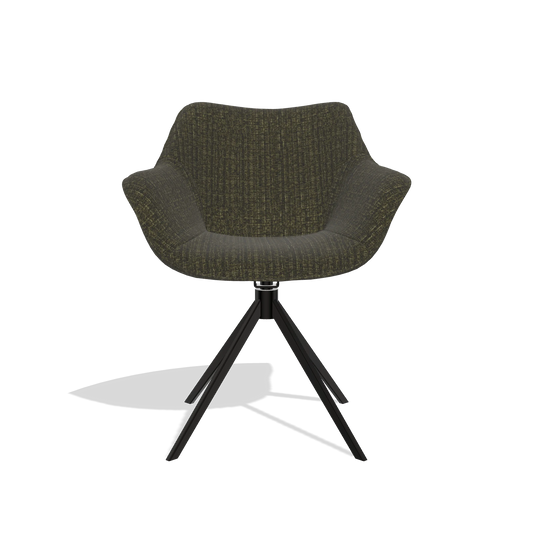 Chaise de salle à manger Padua 6333 en tissu Niagara 502 (noir), pied pivotant en noir, vue de face