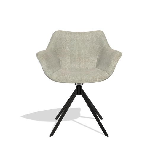 Chaise de salle à manger Padua 6333 en tissu Niagara 903 (grège), pied pivotant en noir, vue de face