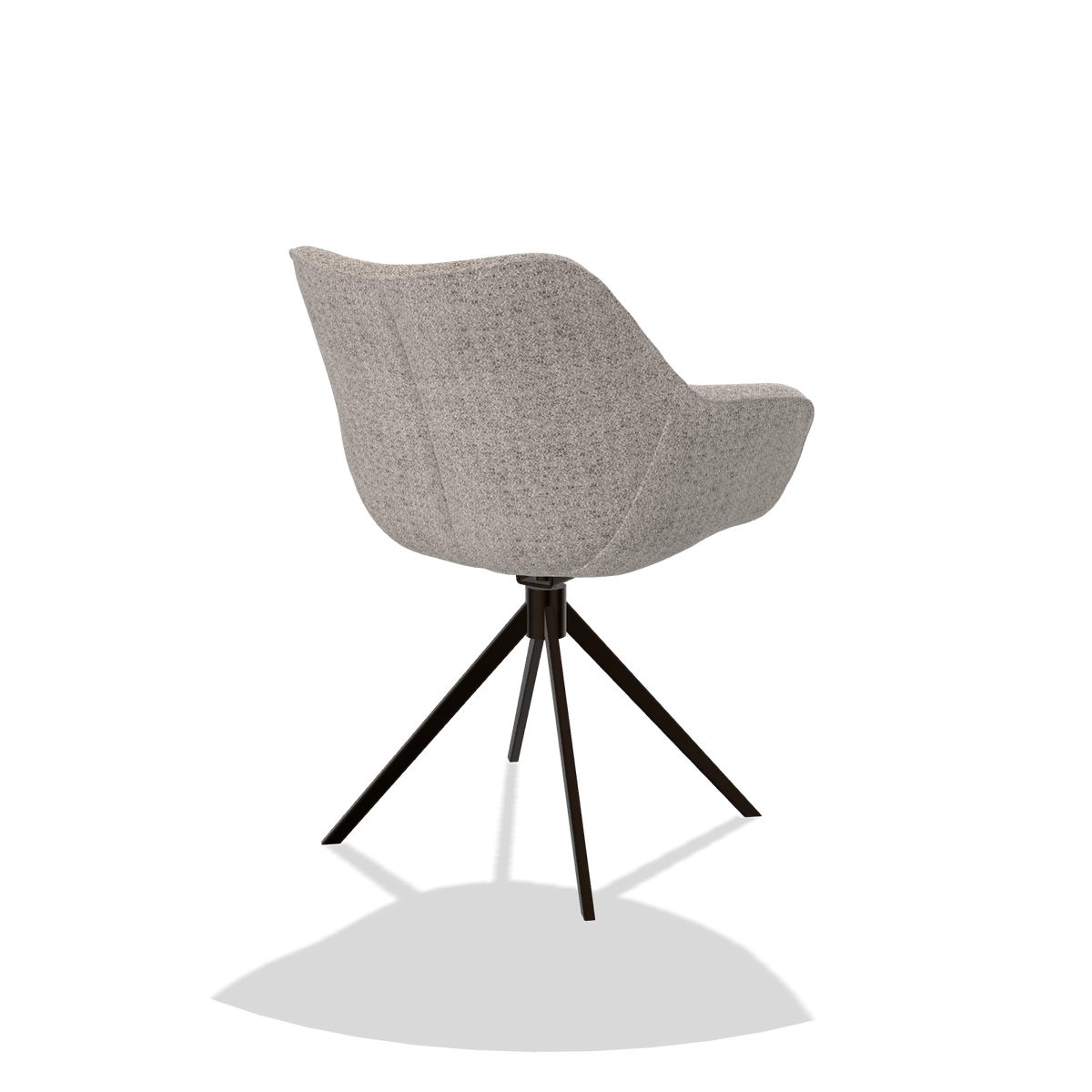 Sedia da pranzo Padua 6333 in tessuto Oasis 91 (greige), base girevole in espresso, vista posteriore angolata