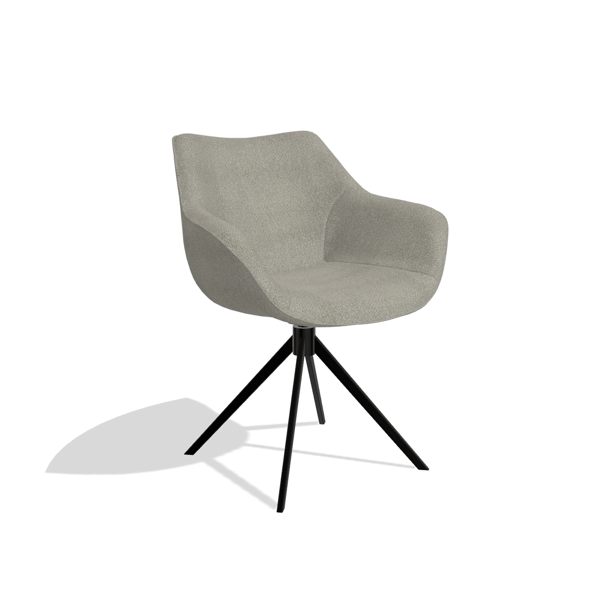 Sedia da pranzo Padua 6333 in tessuto Rhythm 84 (grigio), base girevole in nero, vista angolata
