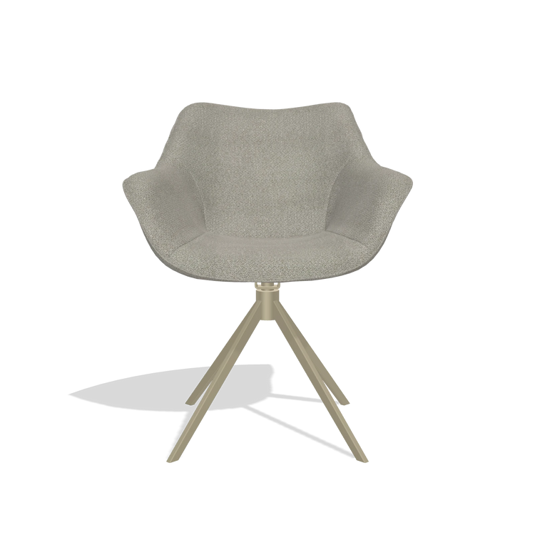 Sedia da pranzo Padua 6333 in tessuto Rhythm 84 (grigio), base girevole in champagne, vista frontale