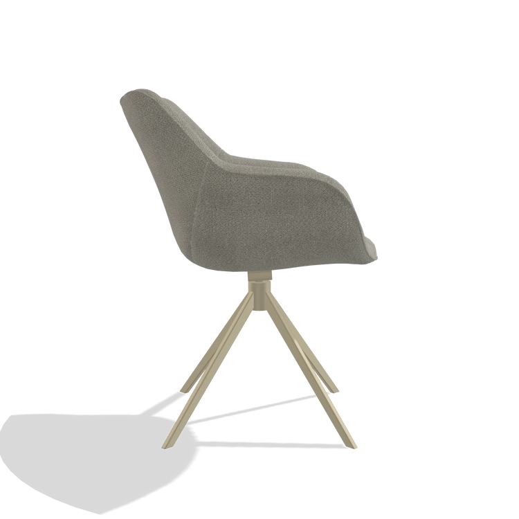 Sedia da pranzo Padua 6333 in tessuto Rhythm 84 (grigio), base girevole in champagne, vista laterale