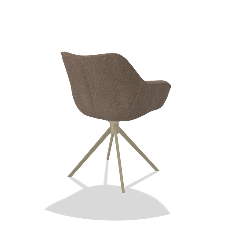 Chaise de salle à manger Padua 6333 en tissu San Remo 201 (olive), pied pivotant en champagne, vue de trois-quarts arrière