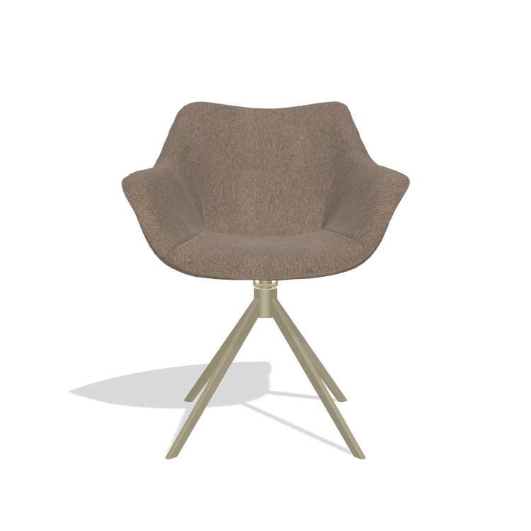 Chaise de salle à manger Padua 6333 en tissu San Remo 201 (olive), pied pivotant en champagne, vue de face
