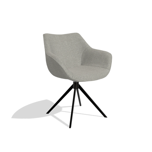 Dining Chair Padua 6333 in Sneak 01 fabric (grey), black swivel base, angled view