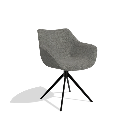 Dining Chair Padua 6333 in Sneak 12 fabric (dark grey), black swivel base, angled view