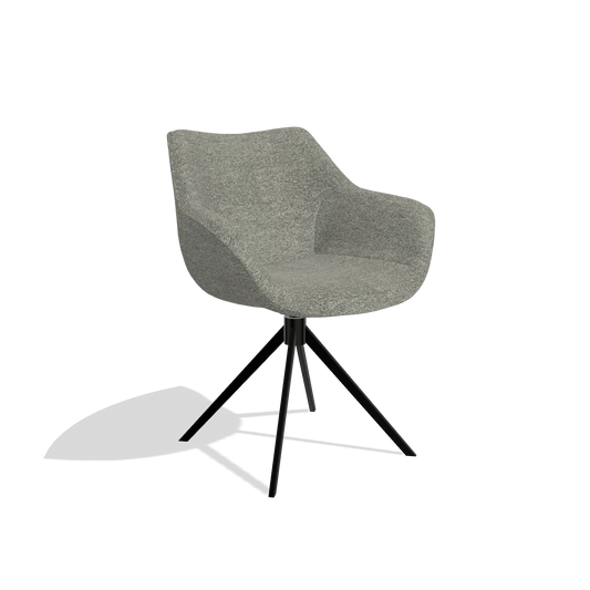 Dining Chair Padua 6333 in Sneak 149 fabric (taupe), black swivel base, angled view