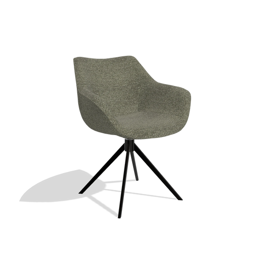 Dining Chair Padua 6333 in Sneak 59 fabric (dark grey), black swivel base, angled view