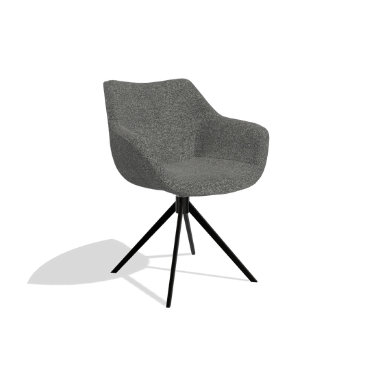 Dining Chair Padua 6333 in Sneak 65 fabric (dark grey), black swivel base, angled view