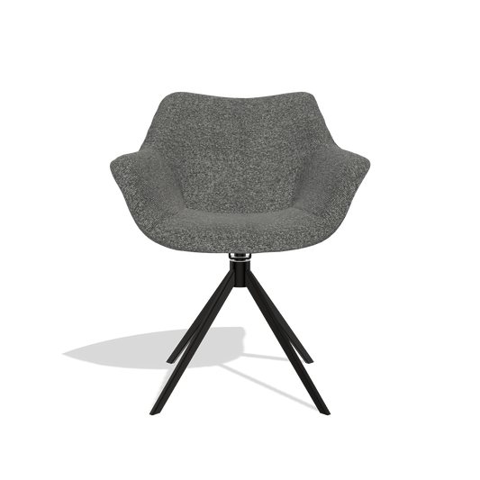 Dining Chair Padua 6333 in Sneak 65 fabric (dark grey), black swivel base, front view