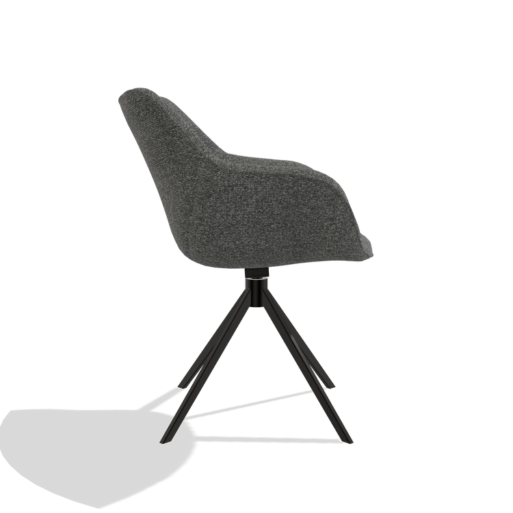 Eetkamerstoel Padua 6333 in stof Sneak 65 (donkergrijs), draaivoet in zwart, zijaanzicht