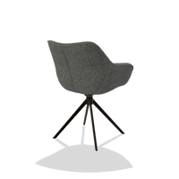 Eetkamerstoel Padua 6333 in stof Sneak 65 (donkergrijs), draaivoet in espresso, schuin achteraanzicht