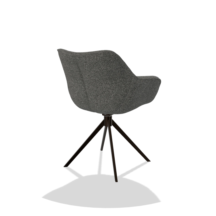 Eetkamerstoel Padua 6333 in stof Sneak 65 (donkergrijs), draaivoet in espresso, schuin achteraanzicht