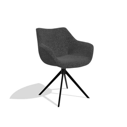 Dining Chair Padua 6333 in Sneak 67 fabric (black), black swivel base, angled view