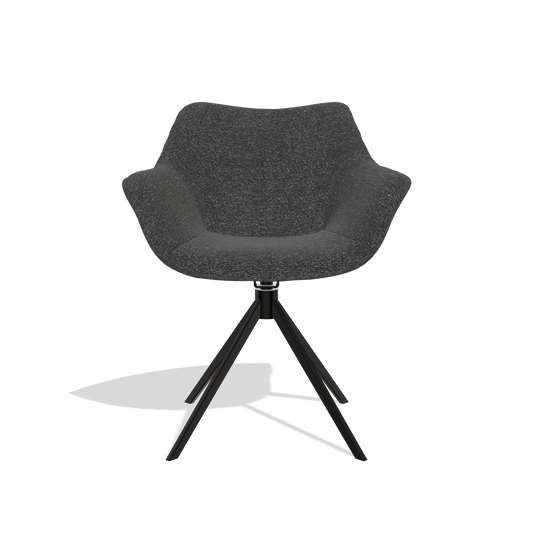 Dining Chair Padua 6333 in Sneak 67 fabric (black), black swivel base, front view