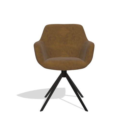 Chaise de salle à manger Pavia 6687 en tissu Adore 132 (marron), pied pivotant en noir, vue de face