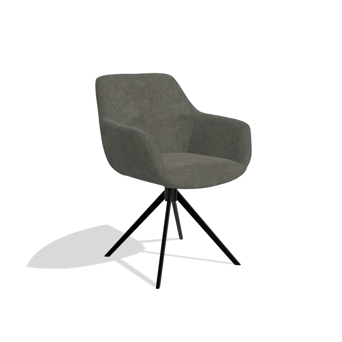 Sedia da pranzo Pavia 6687 in tessuto Adore 156 (grigio scuro), base girevole in nero, vista angolata