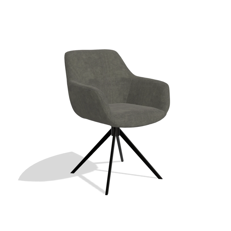 Sedia da pranzo Pavia 6687 in tessuto Adore 156 (grigio scuro), base girevole in nero, vista angolata