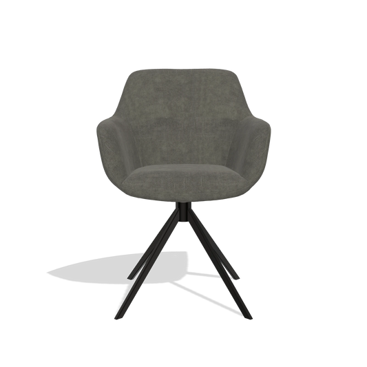 Chaise de salle à manger Pavia 6687 en tissu Adore 156 (gris foncé), pied pivotant en noir, vue de face