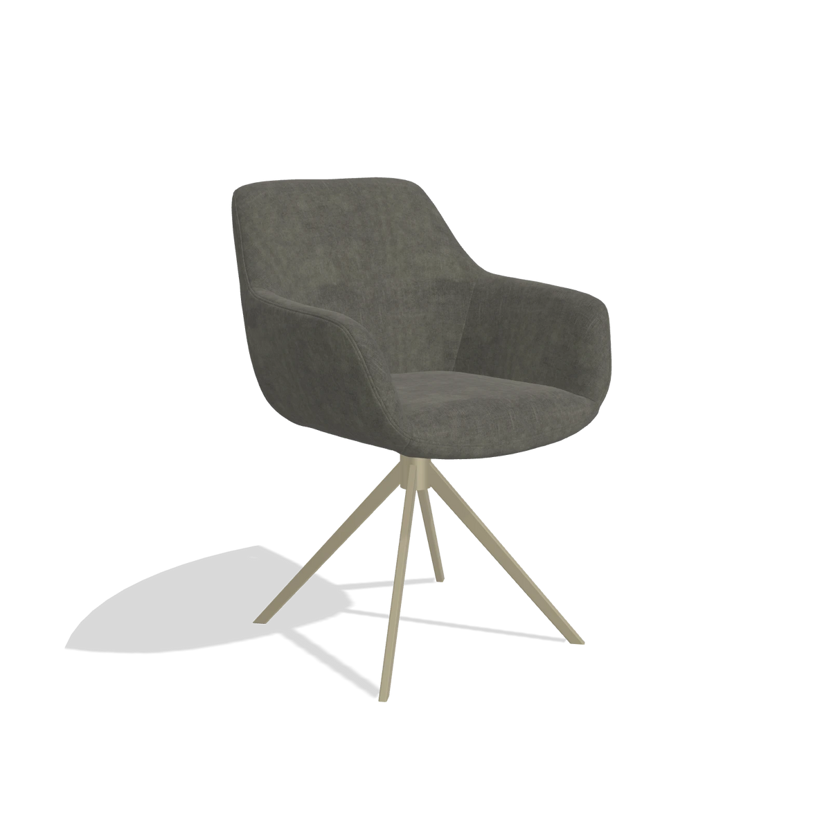 Sedia da pranzo Pavia 6687 in tessuto Adore 156 (grigio scuro), base girevole in champagne, vista angolata