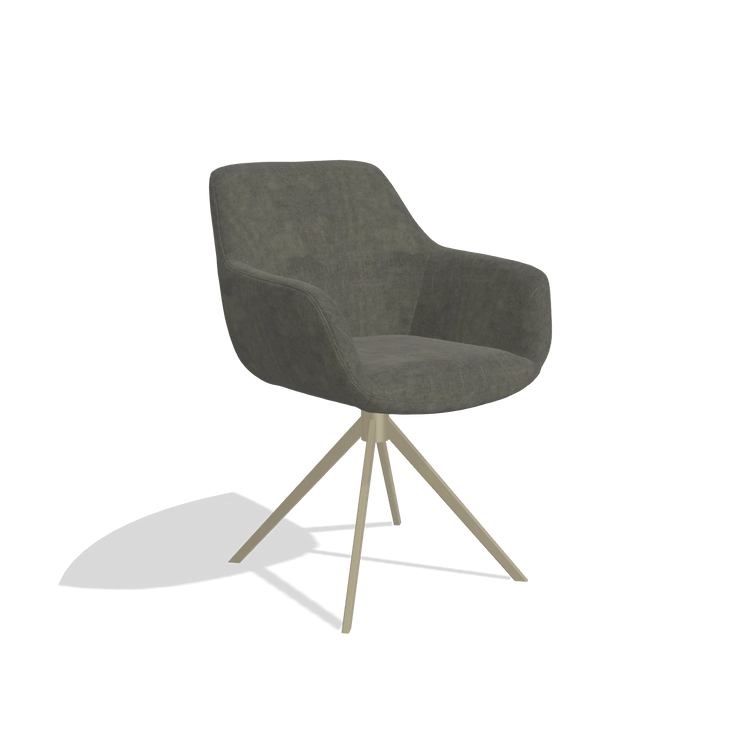 Sedia da pranzo Pavia 6687 in tessuto Adore 156 (grigio scuro), base girevole in champagne, vista angolata