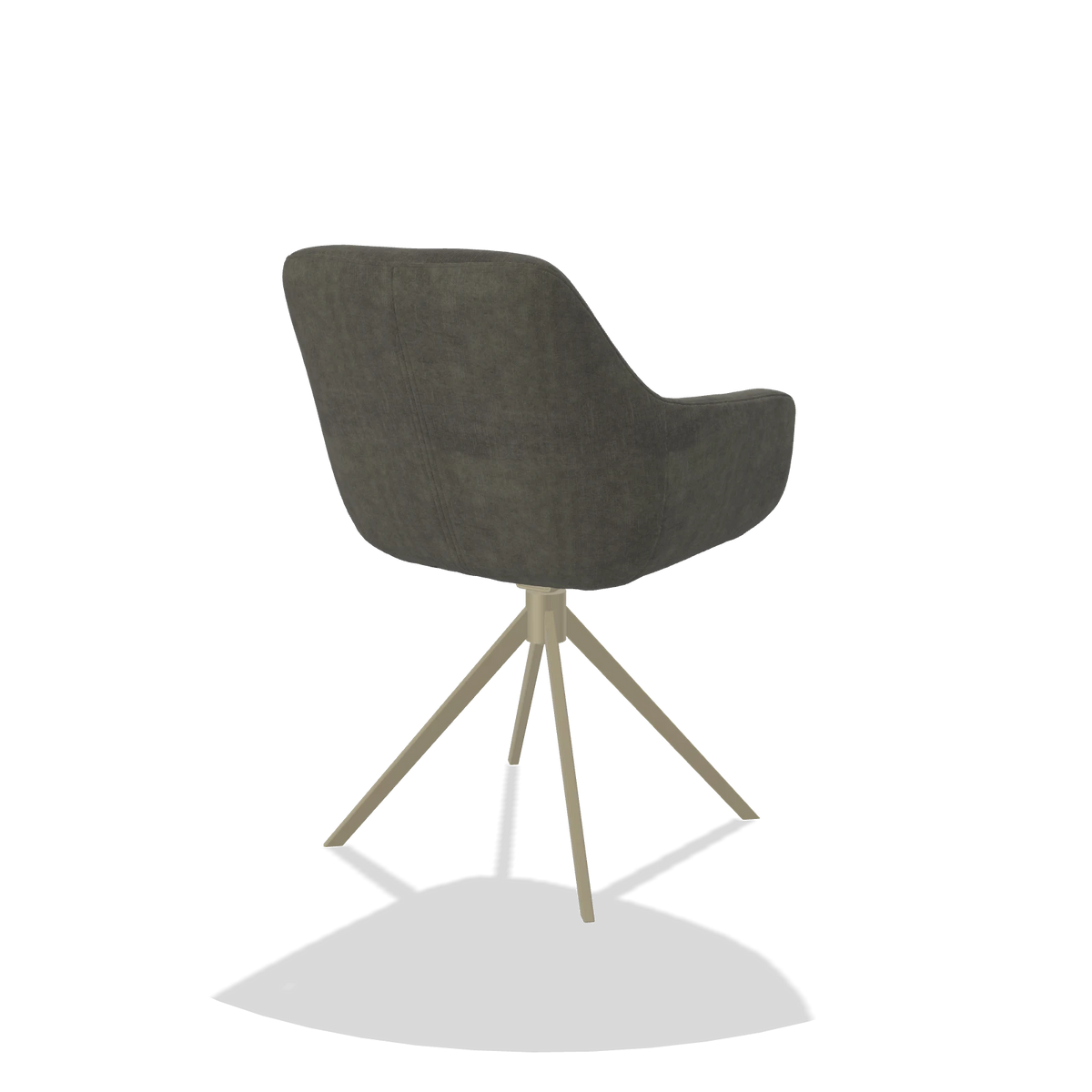 Sedia da pranzo Pavia 6687 in tessuto Adore 156 (grigio scuro), base girevole in champagne, vista posteriore angolata