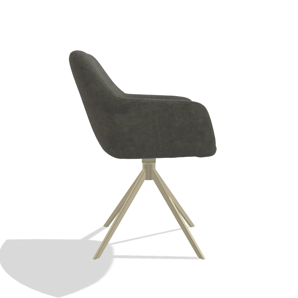 Sedia da pranzo Pavia 6687 in tessuto Adore 156 (grigio scuro), base girevole in champagne, vista laterale