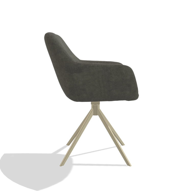 Sedia da pranzo Pavia 6687 in tessuto Adore 156 (grigio scuro), base girevole in champagne, vista laterale