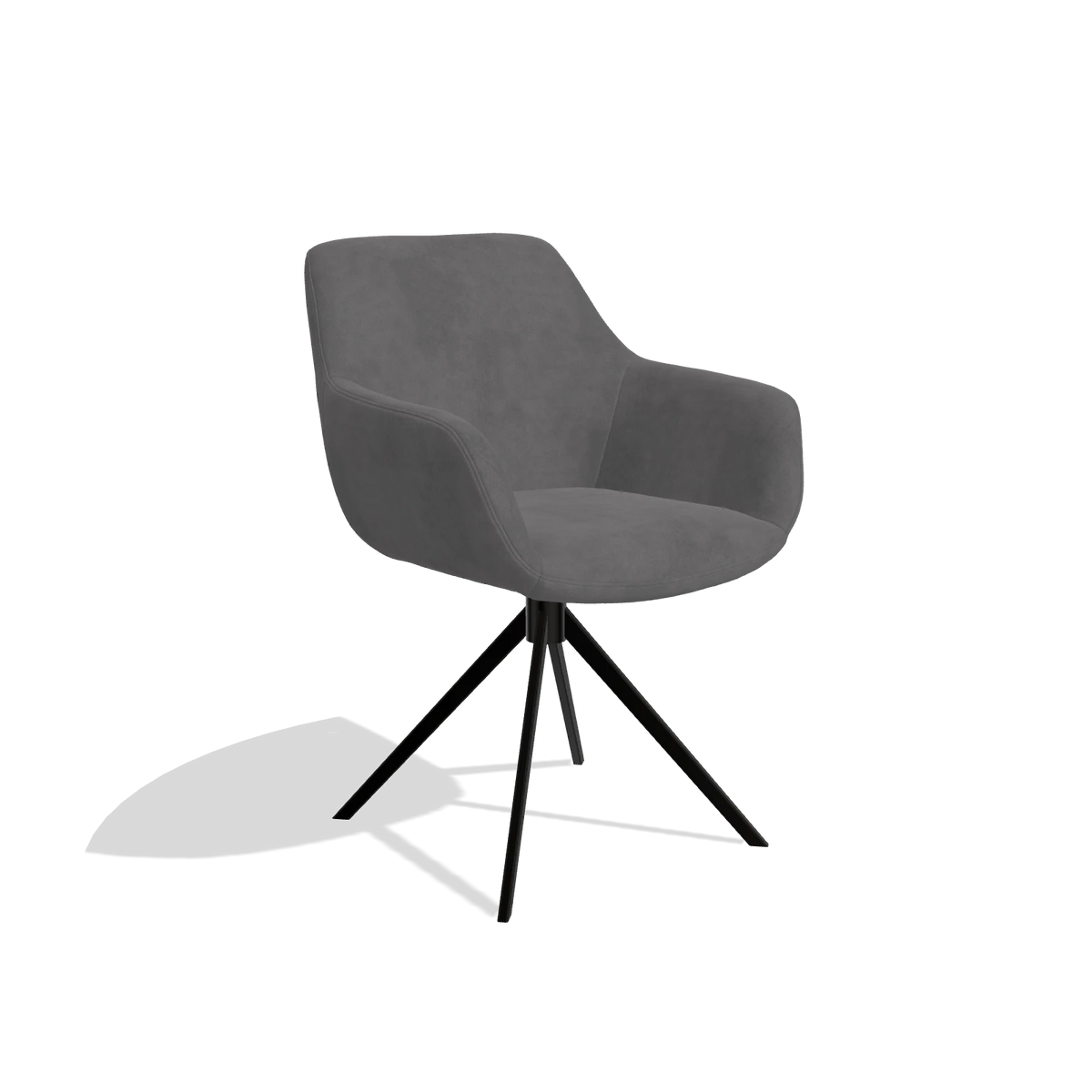 Sedia da pranzo Pavia 6687 in tessuto Adore 180 (grigio scuro), base girevole in nero, vista angolata