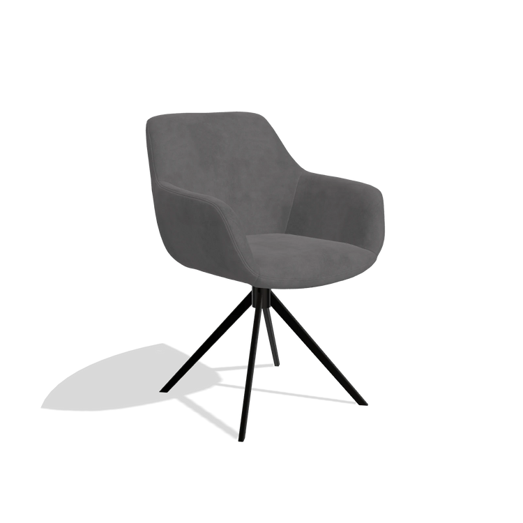 Sedia da pranzo Pavia 6687 in tessuto Adore 180 (grigio scuro), base girevole in nero, vista angolata