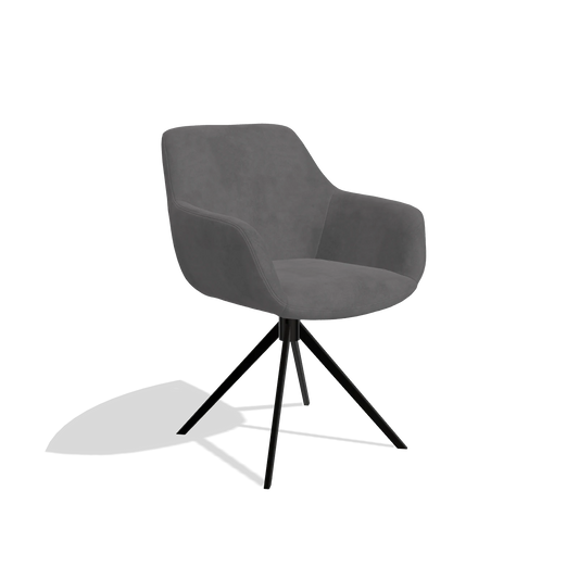 Chaise de salle à manger Pavia 6687 en tissu Adore 180 (gris foncé), pied pivotant en noir, vue de trois-quarts