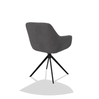 Sedia da pranzo Pavia 6687 in tessuto Adore 180 (grigio scuro), base girevole in nero, vista posteriore angolata