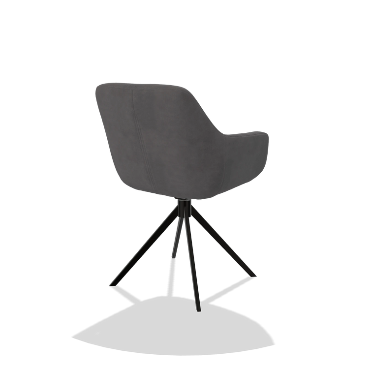 Sedia da pranzo Pavia 6687 in tessuto Adore 180 (grigio scuro), base girevole in nero, vista posteriore angolata