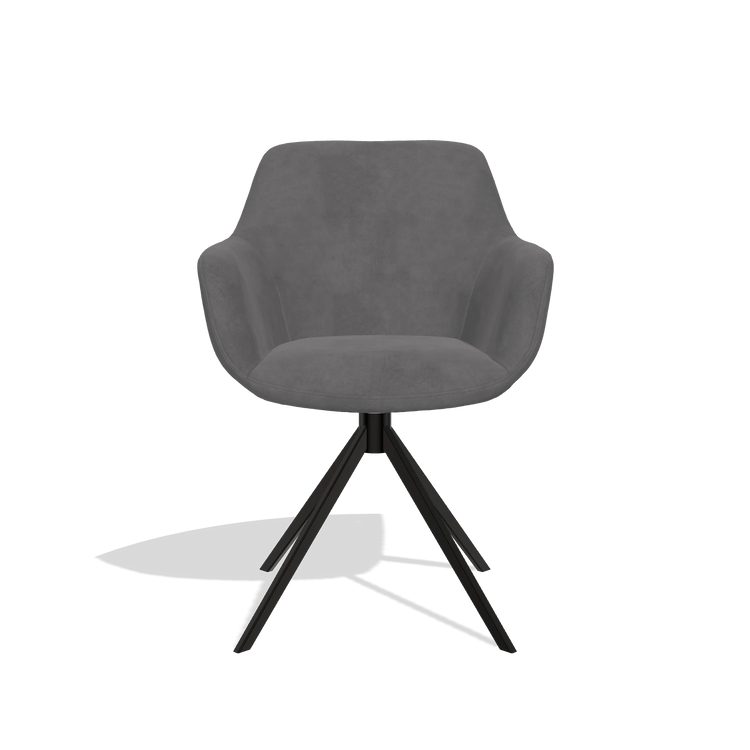 Sedia da pranzo Pavia 6687 in tessuto Adore 180 (grigio scuro), base girevole in nero, vista frontale